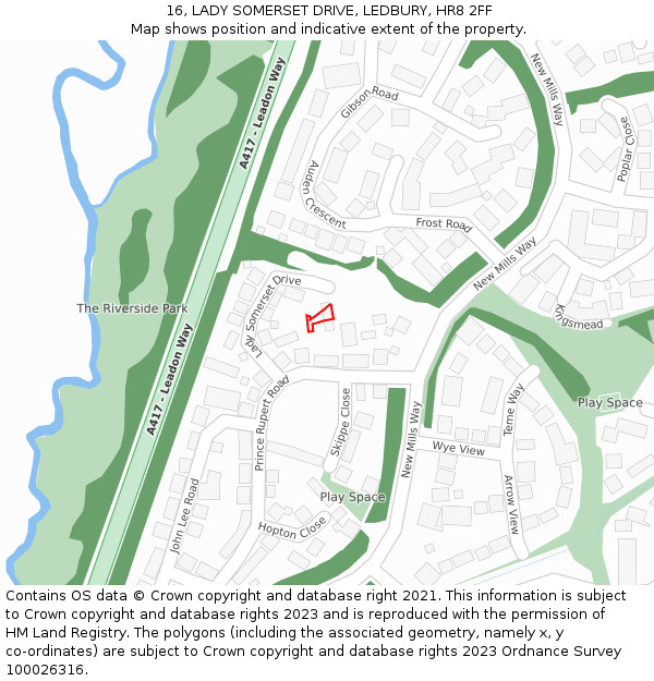 16, LADY SOMERSET DRIVE, LEDBURY, HR8 2FF: Location map and indicative extent of plot