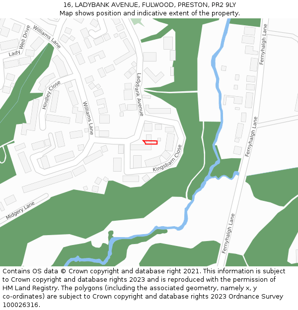 16, LADYBANK AVENUE, FULWOOD, PRESTON, PR2 9LY: Location map and indicative extent of plot