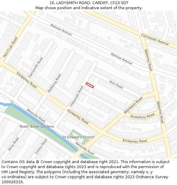 16, LADYSMITH ROAD, CARDIFF, CF23 5DT: Location map and indicative extent of plot