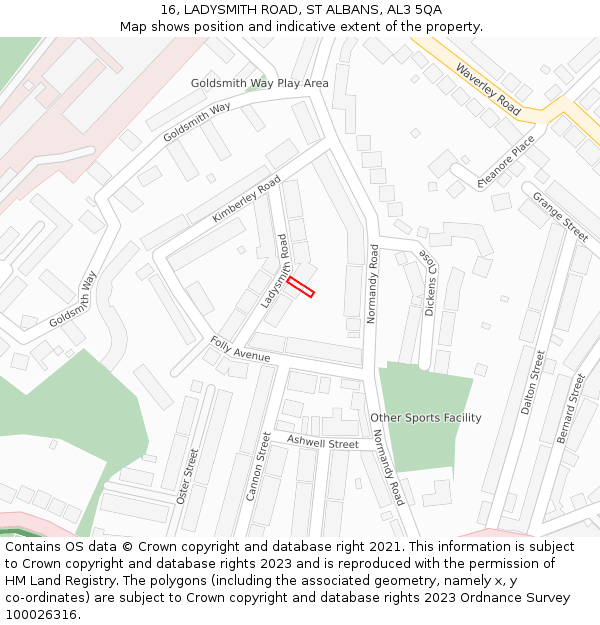 16, LADYSMITH ROAD, ST ALBANS, AL3 5QA: Location map and indicative extent of plot