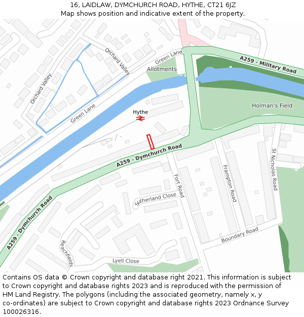 16, LAIDLAW, DYMCHURCH ROAD, HYTHE, CT21 6JZ: Location map and indicative extent of plot