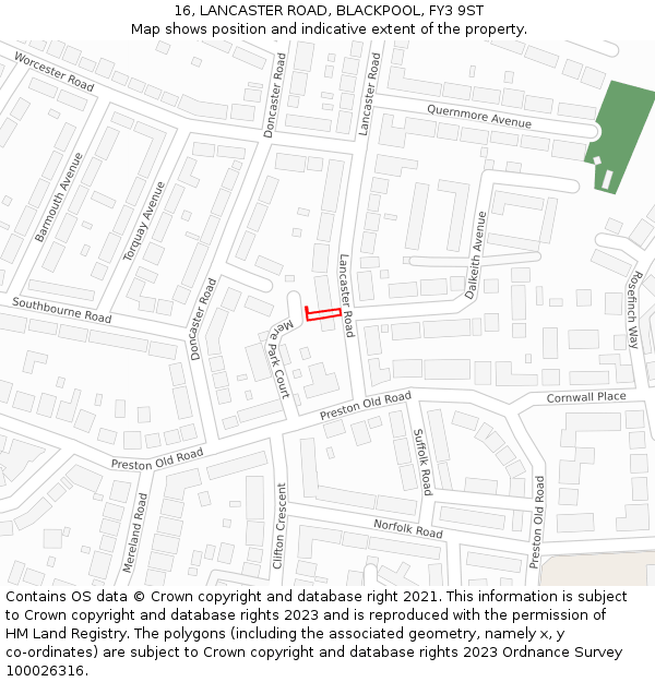 16, LANCASTER ROAD, BLACKPOOL, FY3 9ST: Location map and indicative extent of plot