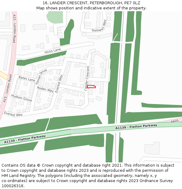 16, LANDER CRESCENT, PETERBOROUGH, PE7 0LZ: Location map and indicative extent of plot