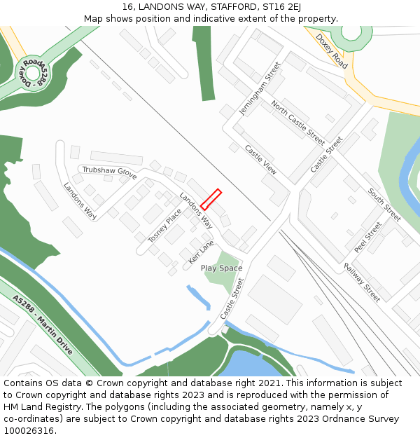 16, LANDONS WAY, STAFFORD, ST16 2EJ: Location map and indicative extent of plot
