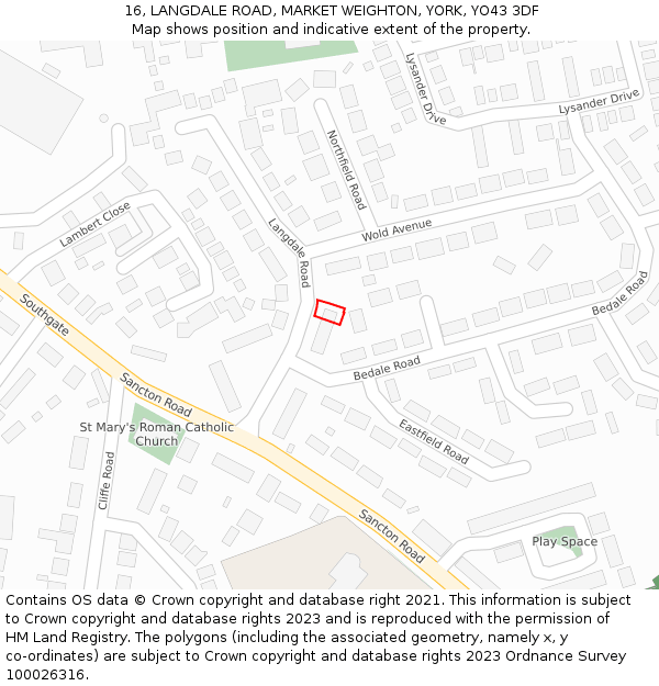 16, LANGDALE ROAD, MARKET WEIGHTON, YORK, YO43 3DF: Location map and indicative extent of plot