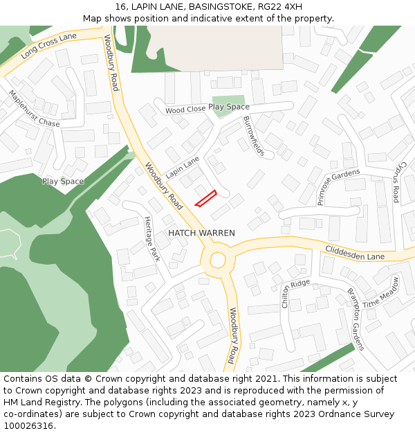 16, LAPIN LANE, BASINGSTOKE, RG22 4XH: Location map and indicative extent of plot