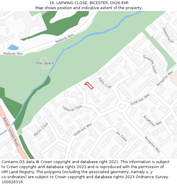 16, LAPWING CLOSE, BICESTER, OX26 6XR: Location map and indicative extent of plot