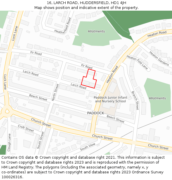 16, LARCH ROAD, HUDDERSFIELD, HD1 4JH: Location map and indicative extent of plot