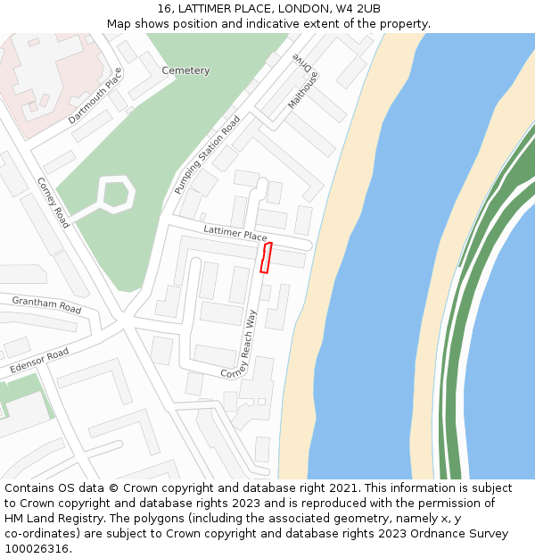 16, LATTIMER PLACE, LONDON, W4 2UB: Location map and indicative extent of plot