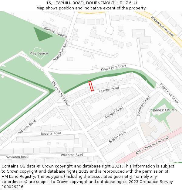 16, LEAPHILL ROAD, BOURNEMOUTH, BH7 6LU: Location map and indicative extent of plot