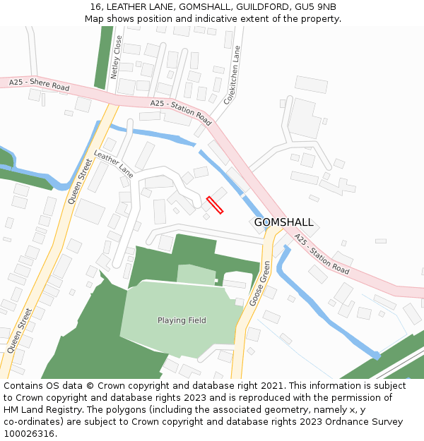 16, LEATHER LANE, GOMSHALL, GUILDFORD, GU5 9NB: Location map and indicative extent of plot