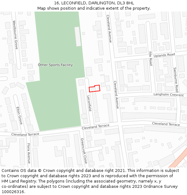16, LECONFIELD, DARLINGTON, DL3 8HL: Location map and indicative extent of plot