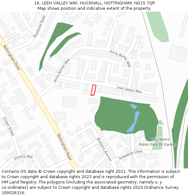 16, LEEN VALLEY WAY, HUCKNALL, NOTTINGHAM, NG15 7QR: Location map and indicative extent of plot