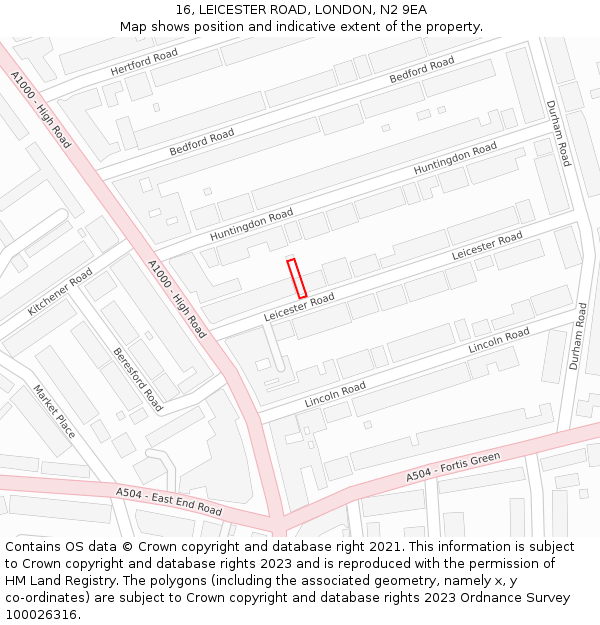 16, LEICESTER ROAD, LONDON, N2 9EA: Location map and indicative extent of plot
