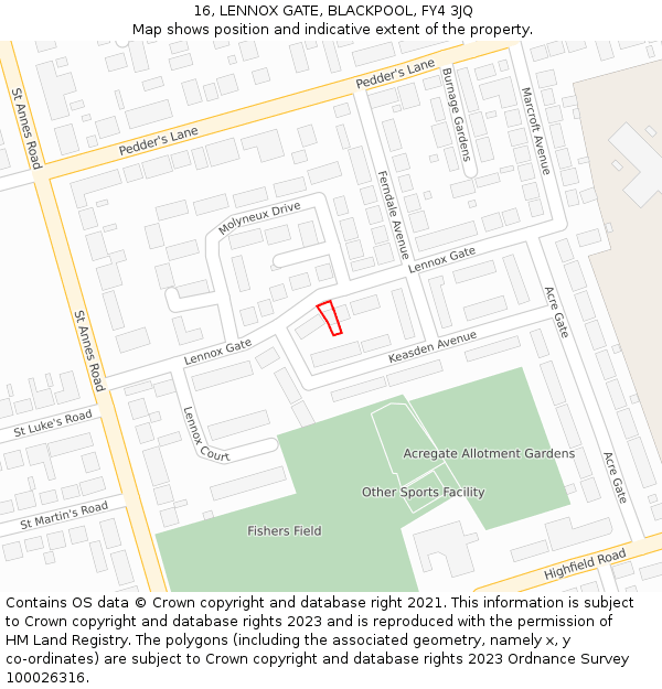 16, LENNOX GATE, BLACKPOOL, FY4 3JQ: Location map and indicative extent of plot