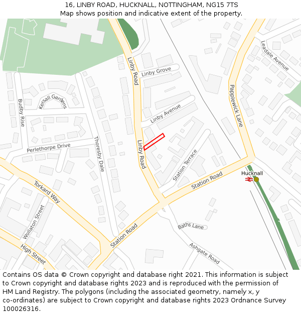 16, LINBY ROAD, HUCKNALL, NOTTINGHAM, NG15 7TS: Location map and indicative extent of plot