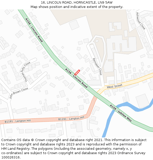 16, LINCOLN ROAD, HORNCASTLE, LN9 5AW: Location map and indicative extent of plot