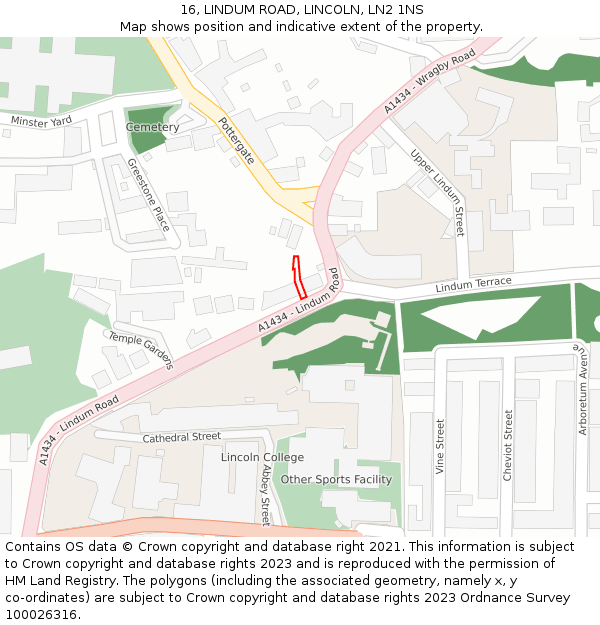 16, LINDUM ROAD, LINCOLN, LN2 1NS: Location map and indicative extent of plot