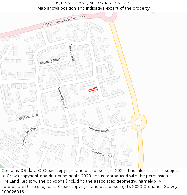 16, LINNET LANE, MELKSHAM, SN12 7FU: Location map and indicative extent of plot