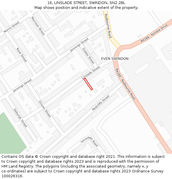 16, LINSLADE STREET, SWINDON, SN2 2BL: Location map and indicative extent of plot
