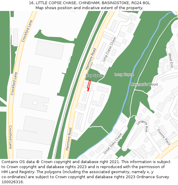 16, LITTLE COPSE CHASE, CHINEHAM, BASINGSTOKE, RG24 8GL: Location map and indicative extent of plot
