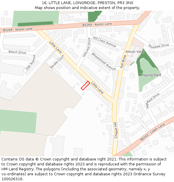 16, LITTLE LANE, LONGRIDGE, PRESTON, PR3 3NS: Location map and indicative extent of plot
