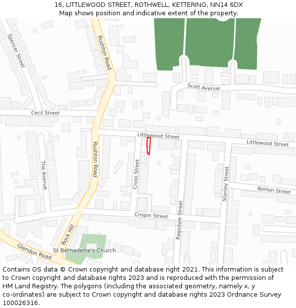 16, LITTLEWOOD STREET, ROTHWELL, KETTERING, NN14 6DX: Location map and indicative extent of plot