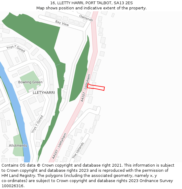 16, LLETTY HARRI, PORT TALBOT, SA13 2ES: Location map and indicative extent of plot