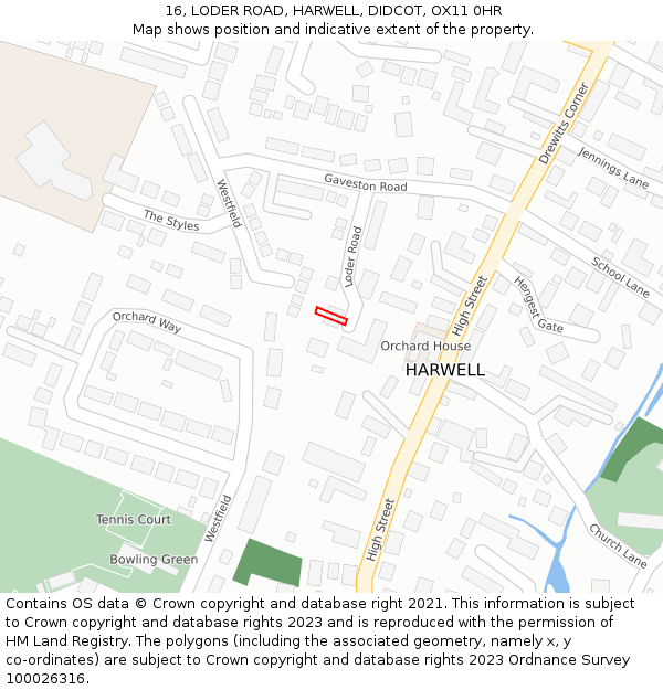 16, LODER ROAD, HARWELL, DIDCOT, OX11 0HR: Location map and indicative extent of plot