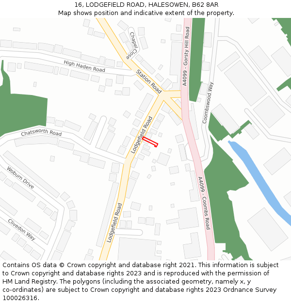 16, LODGEFIELD ROAD, HALESOWEN, B62 8AR: Location map and indicative extent of plot