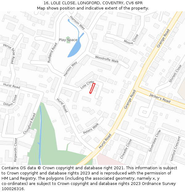 16, LOLE CLOSE, LONGFORD, COVENTRY, CV6 6PR: Location map and indicative extent of plot