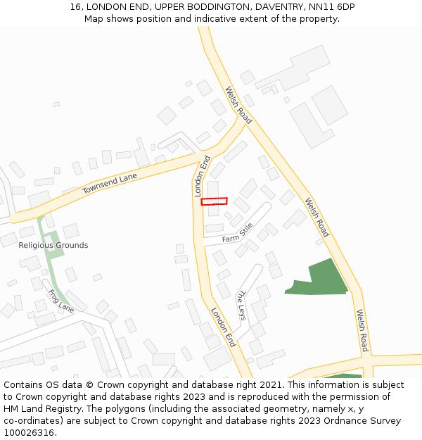 16, LONDON END, UPPER BODDINGTON, DAVENTRY, NN11 6DP: Location map and indicative extent of plot
