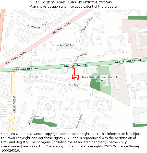 16, LONDON ROAD, CHIPPING NORTON, OX7 5AX: Location map and indicative extent of plot