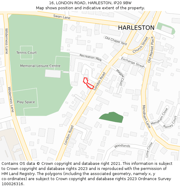 16, LONDON ROAD, HARLESTON, IP20 9BW: Location map and indicative extent of plot