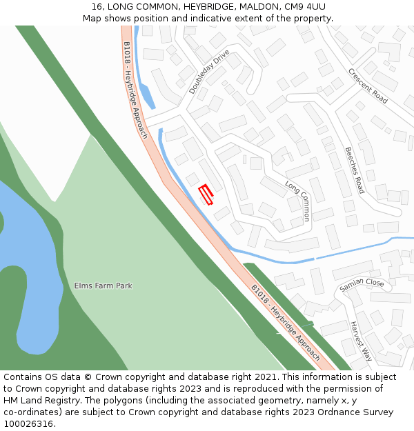 16, LONG COMMON, HEYBRIDGE, MALDON, CM9 4UU: Location map and indicative extent of plot