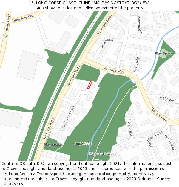 16, LONG COPSE CHASE, CHINEHAM, BASINGSTOKE, RG24 8WL: Location map and indicative extent of plot