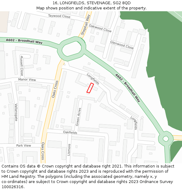 16, LONGFIELDS, STEVENAGE, SG2 8QD: Location map and indicative extent of plot