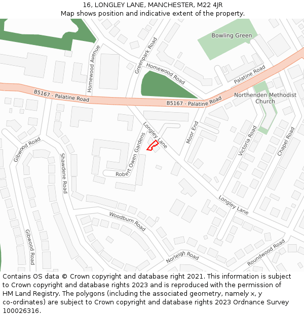 16, LONGLEY LANE, MANCHESTER, M22 4JR: Location map and indicative extent of plot