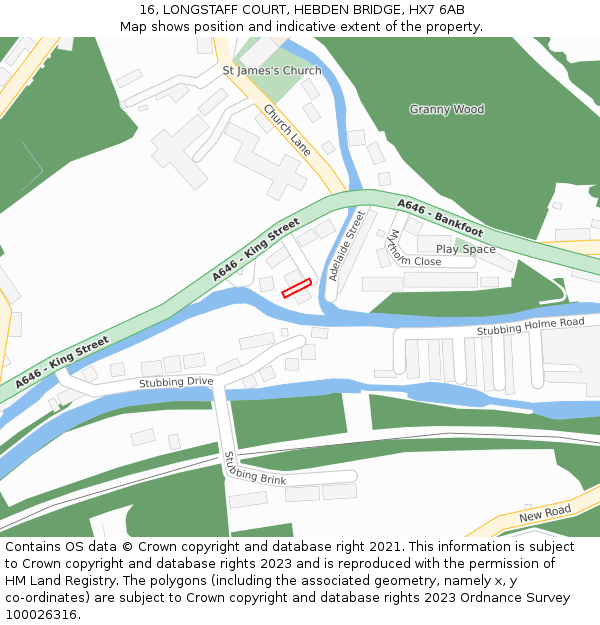 16, LONGSTAFF COURT, HEBDEN BRIDGE, HX7 6AB: Location map and indicative extent of plot