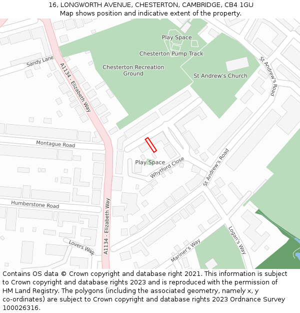 16, LONGWORTH AVENUE, CHESTERTON, CAMBRIDGE, CB4 1GU: Location map and indicative extent of plot