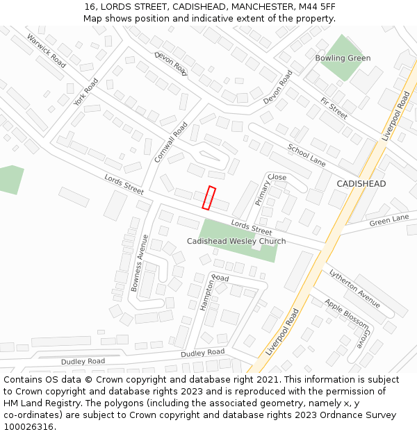 16, LORDS STREET, CADISHEAD, MANCHESTER, M44 5FF: Location map and indicative extent of plot