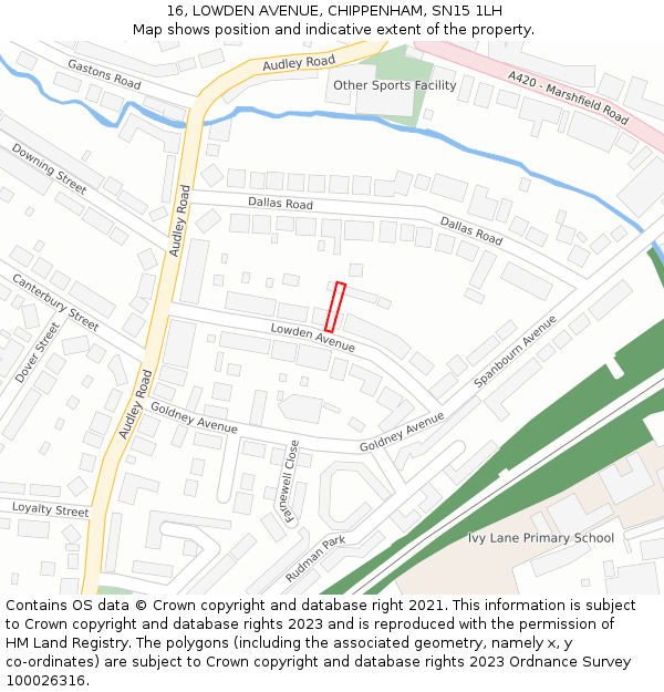 16, LOWDEN AVENUE, CHIPPENHAM, SN15 1LH: Location map and indicative extent of plot
