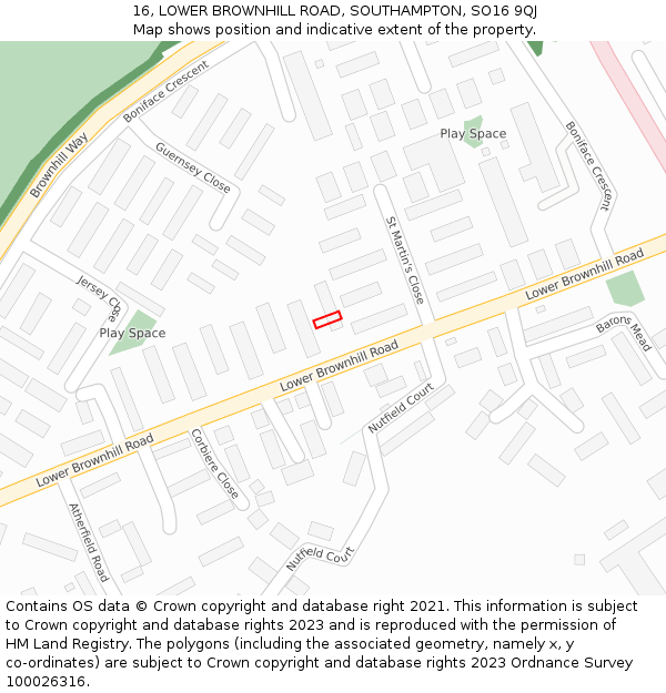 16, LOWER BROWNHILL ROAD, SOUTHAMPTON, SO16 9QJ: Location map and indicative extent of plot