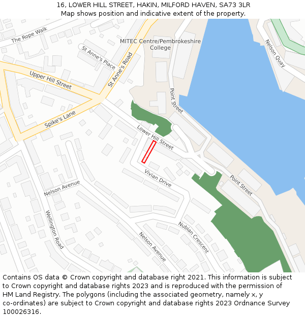 16, LOWER HILL STREET, HAKIN, MILFORD HAVEN, SA73 3LR: Location map and indicative extent of plot