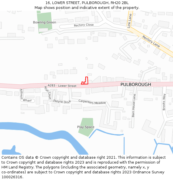 16, LOWER STREET, PULBOROUGH, RH20 2BL: Location map and indicative extent of plot