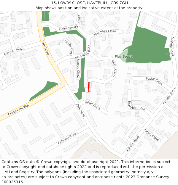 16, LOWRY CLOSE, HAVERHILL, CB9 7GH: Location map and indicative extent of plot