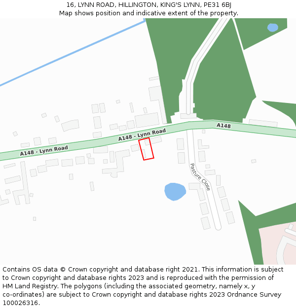 16, LYNN ROAD, HILLINGTON, KING'S LYNN, PE31 6BJ: Location map and indicative extent of plot