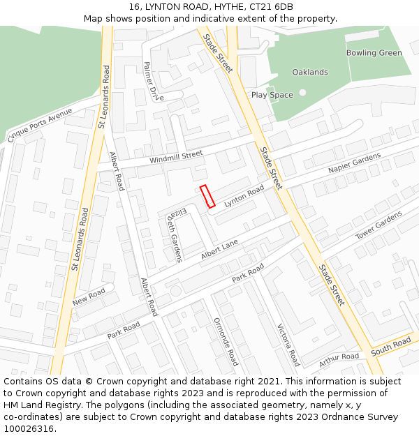 16, LYNTON ROAD, HYTHE, CT21 6DB: Location map and indicative extent of plot