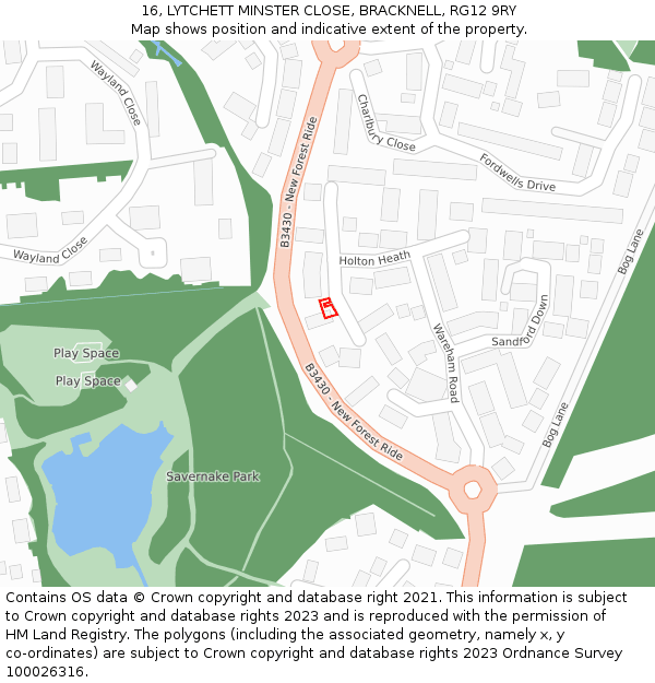 16, LYTCHETT MINSTER CLOSE, BRACKNELL, RG12 9RY: Location map and indicative extent of plot