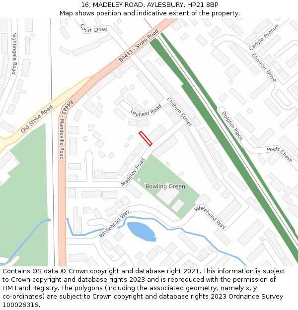 16, MADELEY ROAD, AYLESBURY, HP21 8BP: Location map and indicative extent of plot